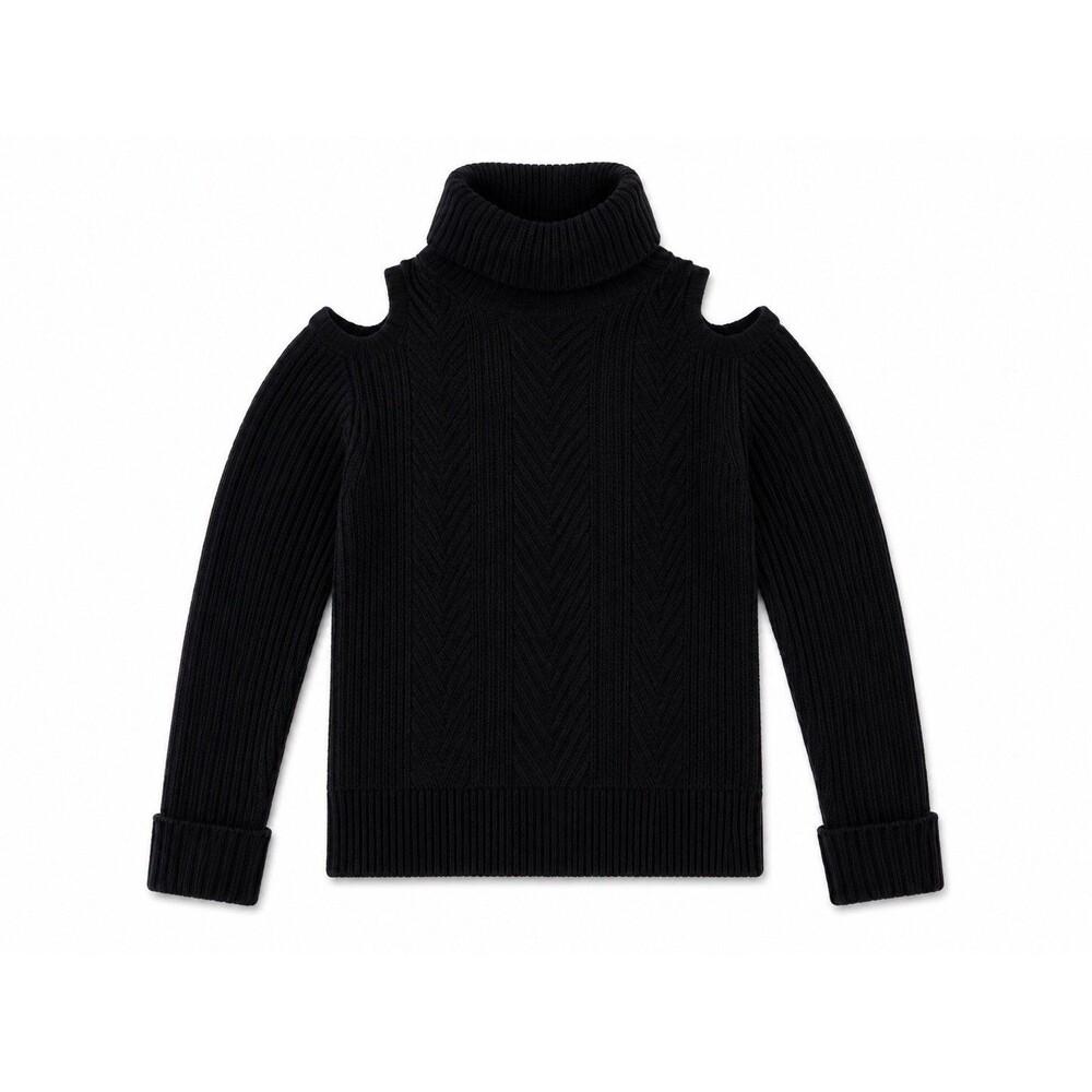 PAIGE Raundi Cold Shoulder Turtleneck Sweater Black Cable Knit Size S